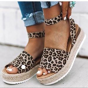 Leo Leopard wedges shoes Espadrille